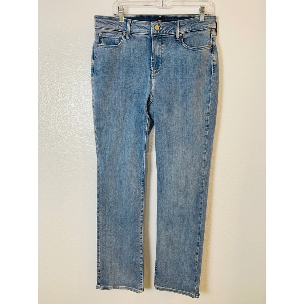NYDJ Marilyn Straight Jeans Womens 12 Blue Denim Lift Tuck High Rise Casual